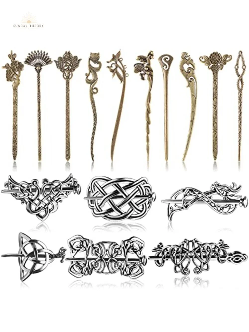 Vintage Metal Hair Sticks Chopsticks Barrettes Hair Pins Celtic Chinese Carved